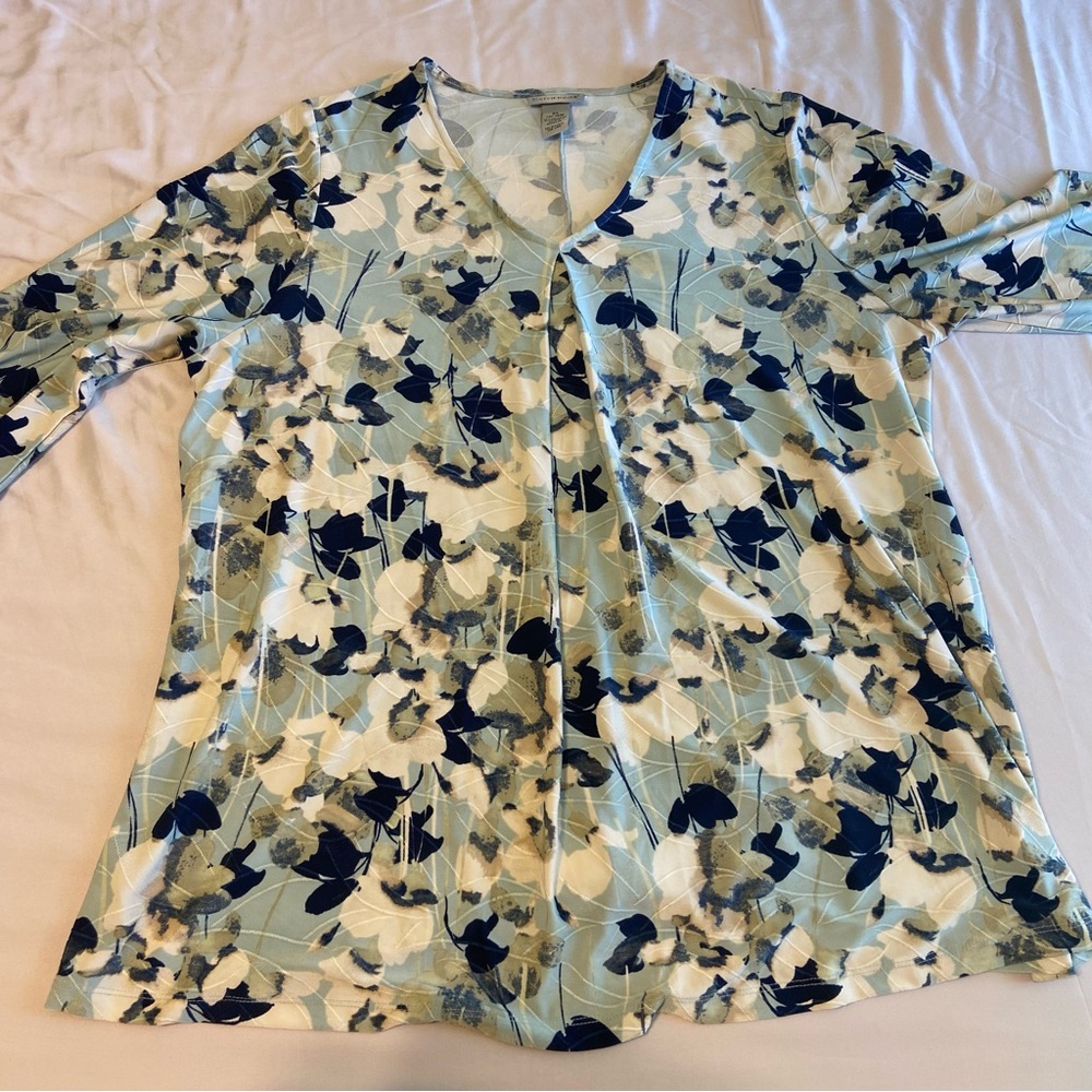 Catherines Blue and Cream V-Neck Top